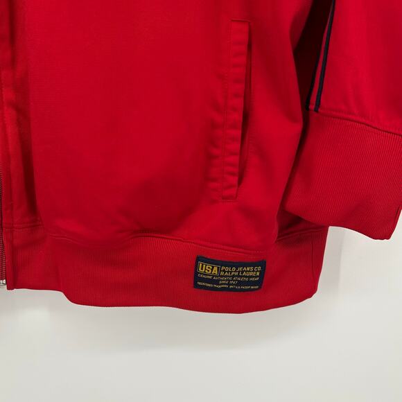 Vintage 90s y2k Mens XL Polo Ralph Lauren Jeans USA Red Track full zip up jacket - Picture 3 of 8